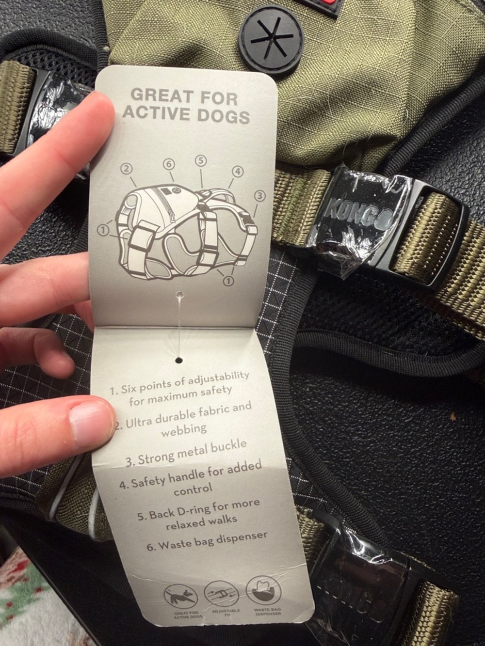 KONG Olive Green Heavy-Duty Dog Safety Harness - Picture 4 of 4
